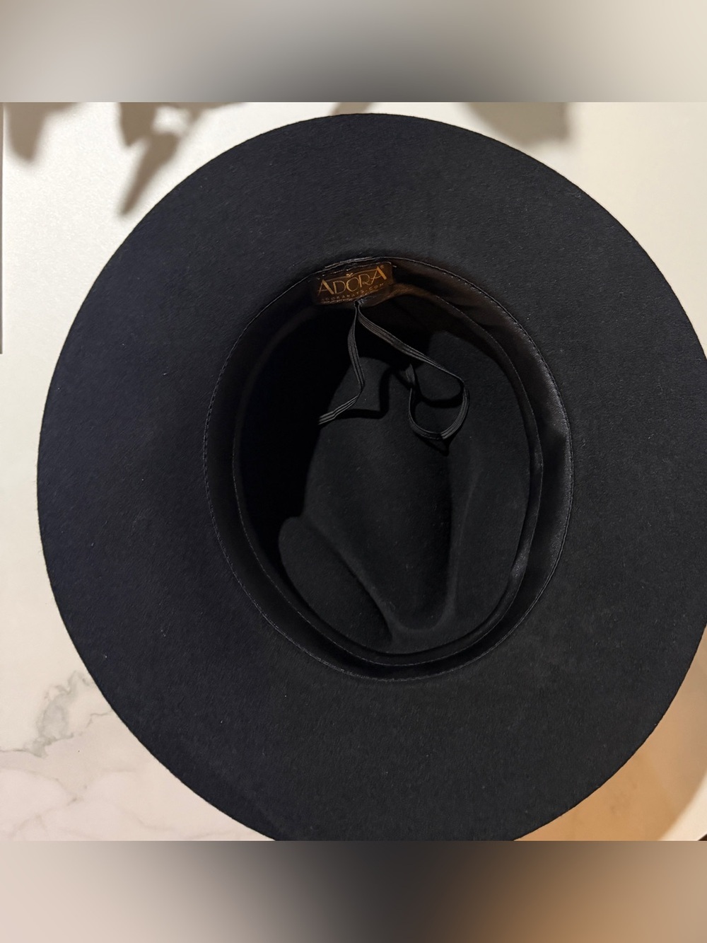 ADORA Black Fedora Hat with White Stitch Detail - Picture 12 of 15